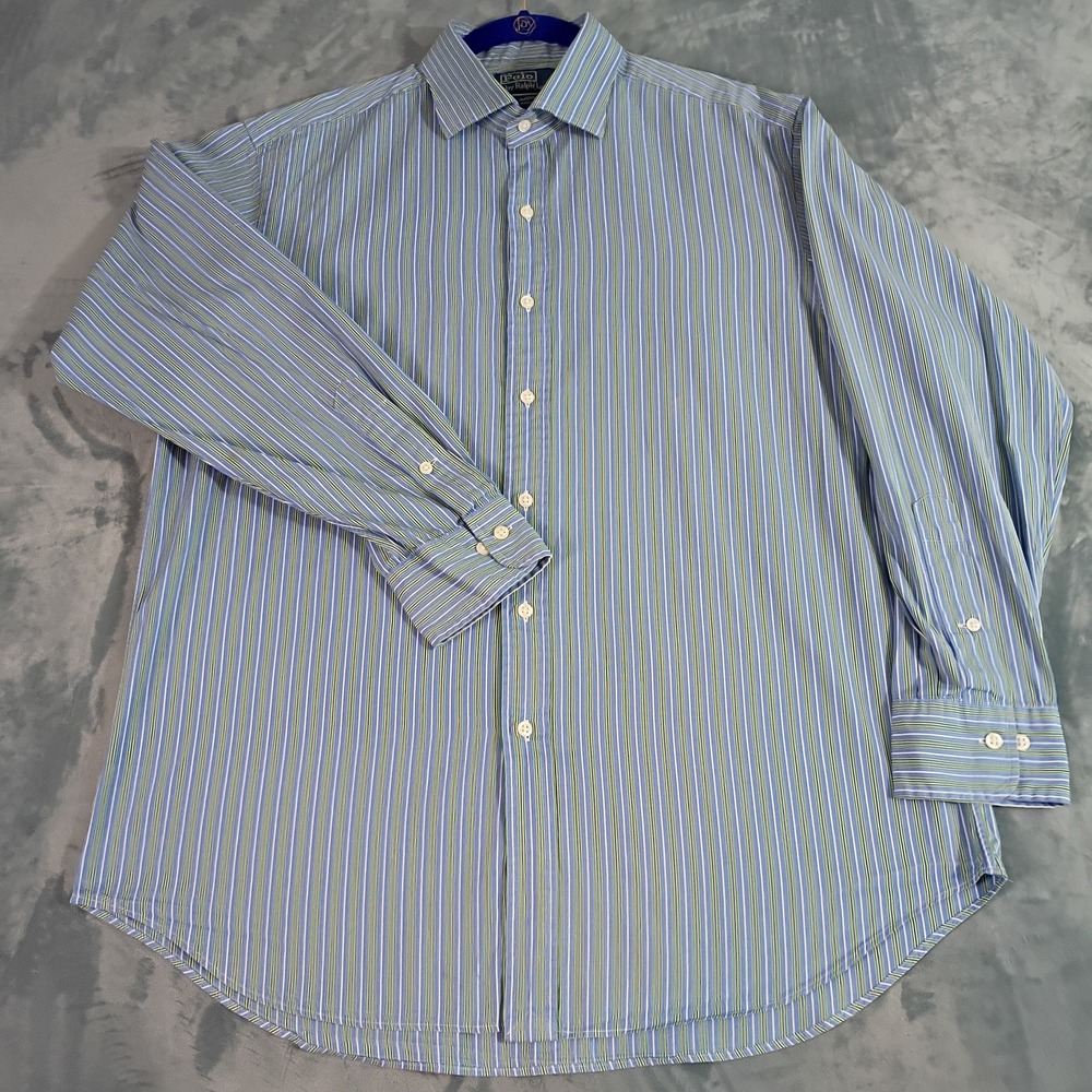 Polo Ralph Lauren Regent Classic Fit Mens Blue Green Striped Button Down Shirt